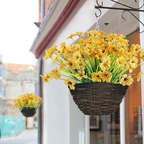 12 Bundles Artificial Flowers Outdoor UV Resistant Flowers No Fade Faux Plastic Plants Garden Porch Window Box Decorating (Yellow)...