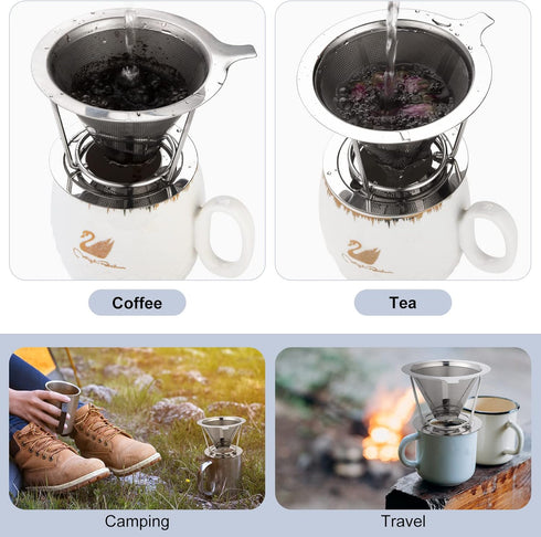 Pour Over Coffee Maker,Coffee Filter,Slow Drip Paperless Stainless Steel Cone Coffee Dripper(1 Cup)...