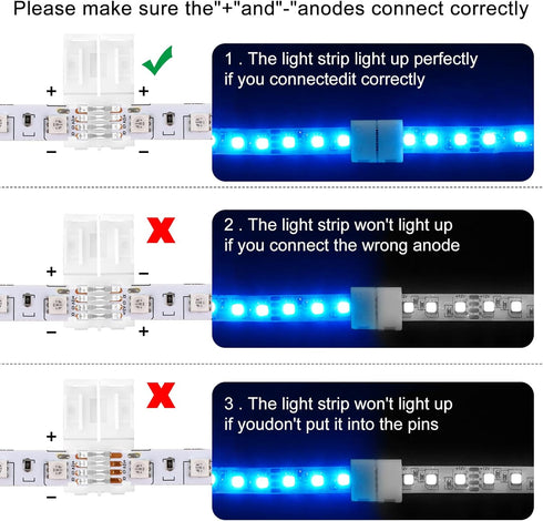 VIPMOON 20 Pack 4 Pin RGB 8mm Solderless Connectors Adapter for SMD 2835 3528 Multicolor Non-Waterproof LED Strip Light (8mm)...