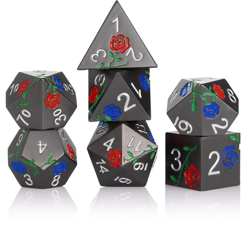 DND Metal Dice Set,Polyhedral Dice Set-Hand-Coloured Rose D&D Dice Set,Perfect in Gift Metal Box for DND Dungeons and Dragons MTG RPG Role Playing...