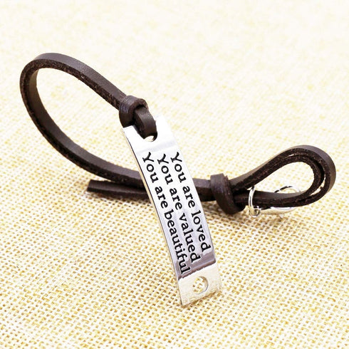 Confidence Bracelet Inspirational Gifts For Women Saying stamped "You are loved You are valued You are beautiful" Adjustable leather inspirational...