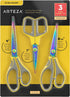 ARTEZA Fabric Scissors, 7, 8.25 and 9 Inches, Set of 3, Titanium-Coated Stainless Steel Craft Scissors with Micro Tips...