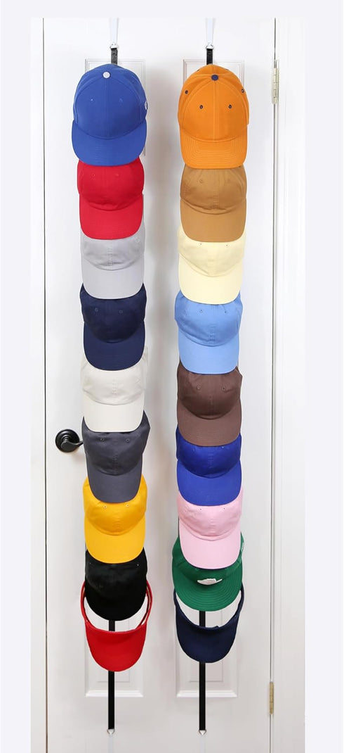 Perfect Curve CapRack | Over-The-Door Hat Organizer for Baseball Caps | 2 Straps, Holds 18-36 Adjustable Caps | Black...