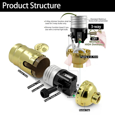 Lamp Making Kit, Lamp Parts for Repair Replacement or Rewire Table and Floor Lamps, 3 Way Socket 10 Foot Matching Cord and Essential Hardware, DIY...