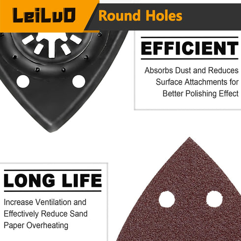 LEILUO 127 Pcs Oscillating Tool Sanding Pad Kit 2Pcs 3-1/2 Inch Triangle Sanding Pads 2Pcs Fingertip Sand Pad 120Pcs Sandpaper 3Pcs Adapters Compa...