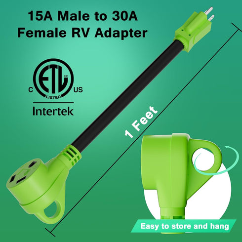 RV Adapter Plug 30 Amp to 15 Amp 110 Volt Cord with Grip Handle, 15A Male to 30A Female Dogbone RV Trailer Camper, NEMA 5-15P to TT-30R, SJTW, 12A...