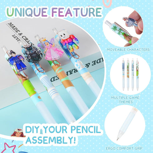 12pcs Game Mechanical Pencils 0.5mm, Removable Characters btw Gaming Scenes, Unique DIY Design, School Stationary Game Party Favors Gifts for Boys...