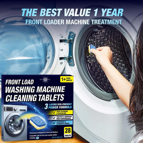 Washing Machine Cleaning Tablets - Front Load - 28 Tablets - 3 Layers Eco Friendly Formula - Deep Cleaning & Descaling - Protect & Deodorize - Des...