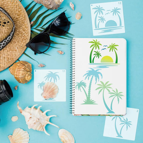 Palm Tree Stencils for Painting on Wood Wall Crafts Reusable Tropical Beach Palm Trees Stencil Art Paint on Wall Canvas Pattern Paint Stencils for...
