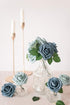 Ling's Moment Artificial Flowers 50Pcs Dusty Blue & Navy Roses Decor w/Stems,3" Real Touch DIY Foam Floral for Wedding Bouquet/Centerpieces, Outdo...