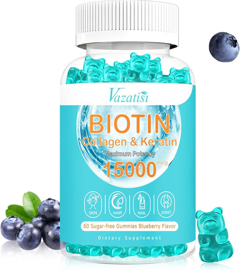 Hair Skin Nail Vitamins Gummies Supplement, 15000mcg Biotin Gummies with Collagen Sea Moss Chlorophyll Vitamin C Zinc for Women Men Muscle Joint &...