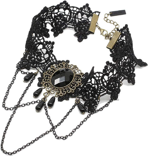 Black Choker Lace Necklace with Bracelet Set Punk Party Gothic Vintage Handmade Lolita Retro Bracelet Wristband for Women...