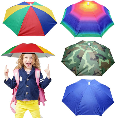 4 Pack Umbrella Hats, 20.5" Hands-Free Head Umbrella Hats for Kids, Folding Waterproof Umbrella Cap With Head Strap for Outdoor Party Fishing Sun ...