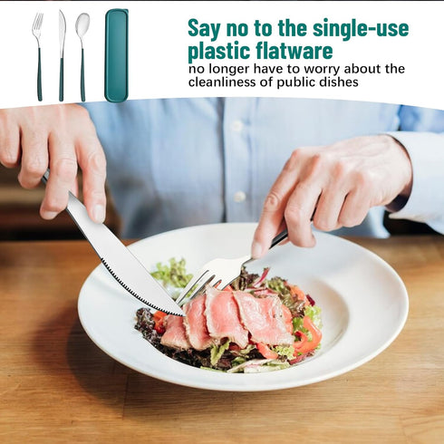 Travel Utensils with Case, 4pc Reusable Utensils Set with Case, Camping Utensil Set, Portable Silverware Lunch Utensils Set for Work Camping Schoo...