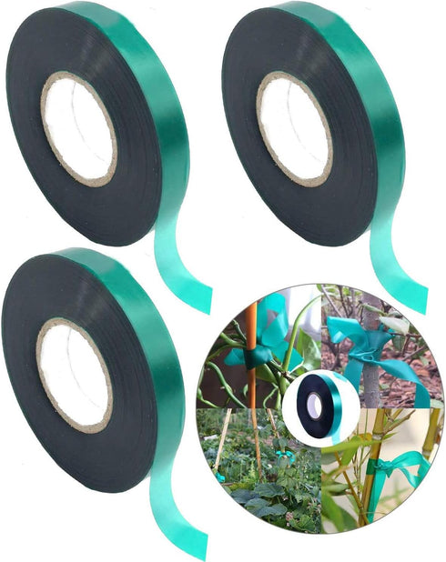 3 Rolls 150 Feet Stretch Tie Tape 0.5 Inch Garden Tie Tape Thick Plant Ribbon Garden Green Vinyl Stake for Indoor Outdoor Patio Plant Use...