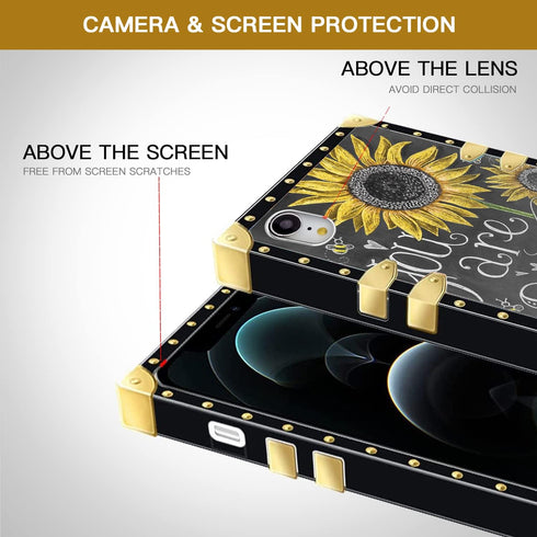 BOYYUNGYU Square Phone Case for iPhone Xr with Sunflower You are My Sunshine Pattern Soft TPU Metal Plating Four-Corner Anti-Drop and Shock-Proof ...