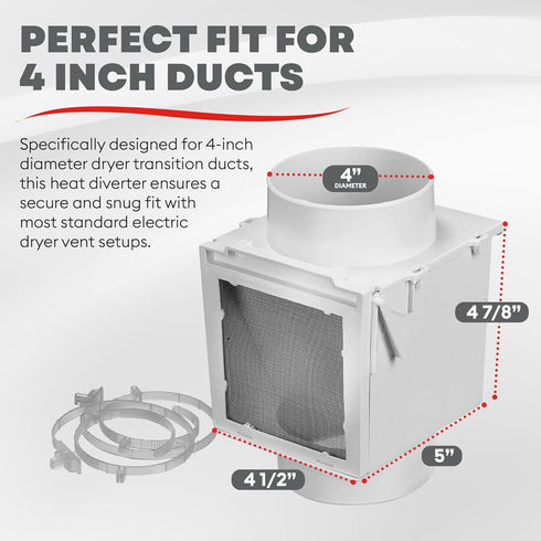 Deflecto Extra Heat Dryer Saver – Compatible with 4 inch Transition Ducts | Includes 2 Durable 4 inch Plastic Clamps | Moisture Control, Saves Ene...