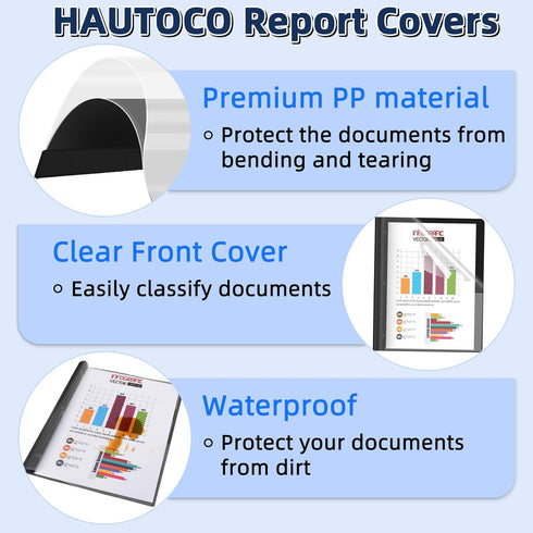 HAUTOCO 5 Pack Plastic Report Covers with 3 Prongs Fasteners Clear Front Resume Portfolio Folder for 8.5x11 Letter Size Paper, Presentation Docume...