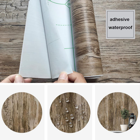 Livebor Wood Contact Paper Distressed Wood Wallpaper Peel and Stick 17.7inch x 118.1inch Rustic Woodgrain Contact Paper Wood Textured Peel and Sti...