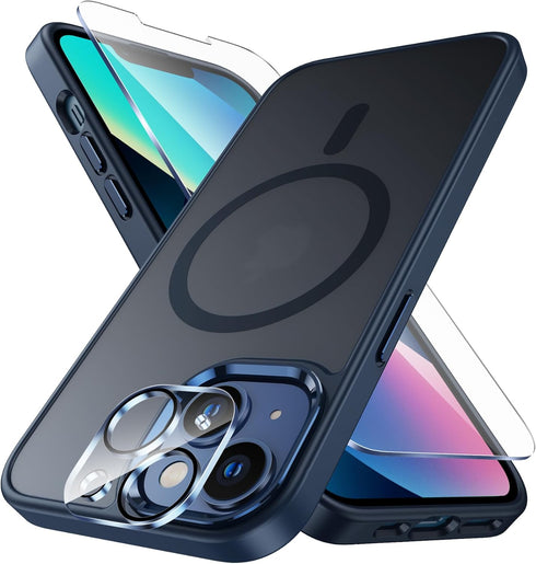 FNTCASE for iPhone 13 Phone Case: iPhone 14 Case Magnetic Translucent Matte Back Cover Metal Button Military Grade Protection Shockproof Shell Ful...