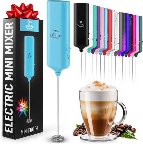 Zulay Kitchen Powerful Mini Milk Frother Handheld - Electric Hand Mixer - Portable Frother Wand for Coffee - Small Drink Blender for Lattes, Cappu...