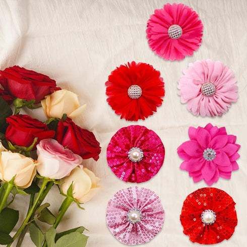 20pcs Pink Rose Red Pet Dog Collar Attachment Flower Bows, Slide Small Dog Collar Bowties, Removable Dog Bowties for Holiday Festival Valentine's ...