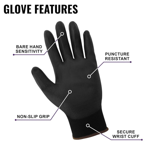 Global Glove PUG-17 Lightweight Polyurethane Dipped Work Gloves, Anti-Static/Electrostatic Compliant with Secure Grip, Bare Hand Sensitivity, Blac...