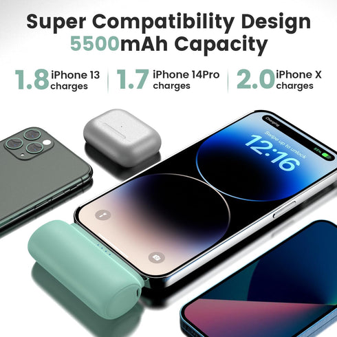 Portable Charger for iPhone, 5500mAh Plug in Ultra-Compact Power Bank Small Battery Pack Phone Charger Compatible with iPhone 14 13 12 Mini 11 Pro...