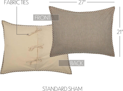 VHC Brands Sawyer Mill Ticking Stripe Sham, Standard 21x27, Charcoal Grey...