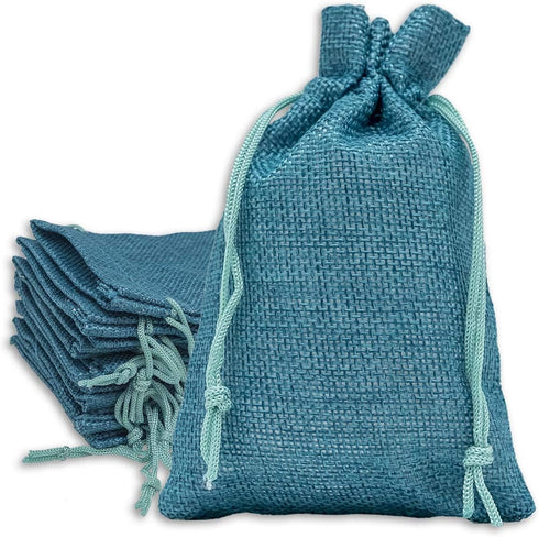 12-Pack 5.5x7.75 Natural Burlap Gift Bags w. Drawstring (Teal Blue, Medium) for Party Favors, Presents or DIY Craft by TheDisplayGuys...