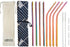 Reusable Straws Set, Stainless Steel Metal, Colorful, Includes 8 Straws, 4 Silicone Tips, 2 Cleaning Brushes, and 2 Travel Pouches, Draw String Ba...