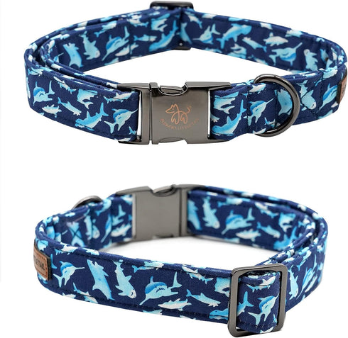 Elegant little tail Dog Collar with Bow, Shark Print Adjustable Dog Collar Cute Bowtie Dog Collar Boy Pet Collar for X-Small Puppy and Cat...