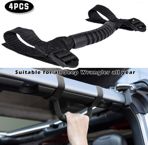 4 x Roll Bar Grab Handles Grip Handle for Jeep Wrangler YJ TJ JK JKU JL JLU Sports Sahara Freedom Rubicon X & Unlimited 1955-2024 2025 (Black)...