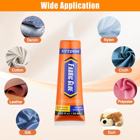 Fabric Glue Permanent, 60 ML Washable Clear Clothing Glue, Super Fabric Glue for Rhinestones, Patches, Clothes, Denim, Leather, Polyester, Fabrics...
