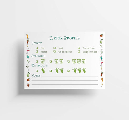 Cocktail Recipe Cards, 4x6 Inches, 50 Fill-in-the-Blank Cards for Recipe Box (Watercolor Border)...