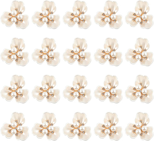 Framendino, 20 Pack Faux Pearl Rhinestone Buttons Pearl Flower Buttons Embellishments Rhinestone Flatback Beads for Jewelry Making Scrapbooking DI...