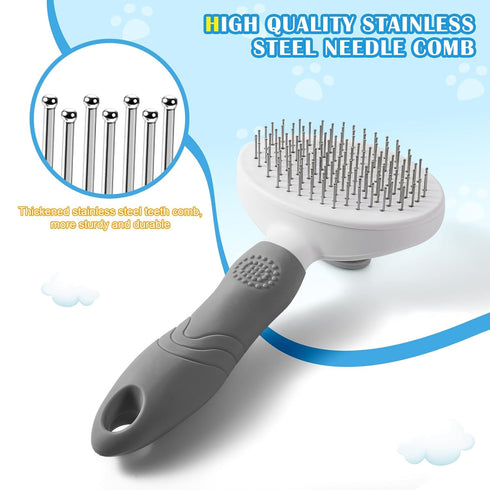 pet brush, pet brush for cats and dogs, removes loose undercoat and smoothes hair, stainless steel needles, self-cleaning button upgraded version,...