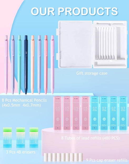 20PACK Mechanical Pencil, 8Pcs 0.5 0.7mm Mechanical Pencils Set With Eraser and 480 Pcs Refills, Cute Colored Preppy School Supplies Gift for Girl...