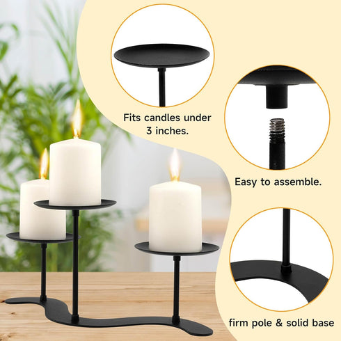 Iron Candle Holder Fireplace: Metal Candelabra Centerpiece Decor - Candle Holder Stand for 3 Candelabra Pillar Candles...