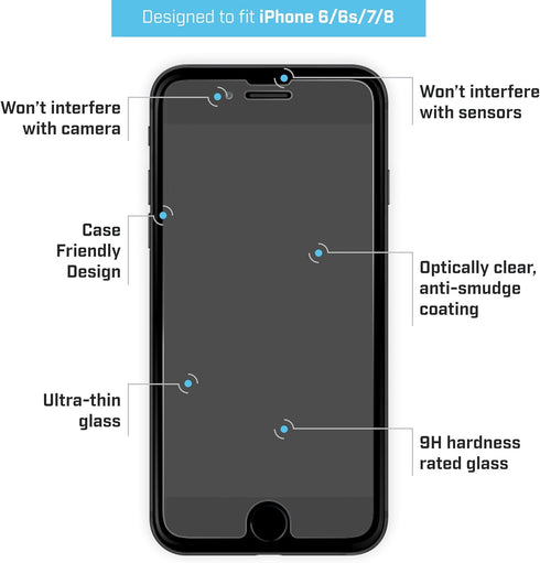 BodyGuardz - Pure 2 Glass Screen Protector for Apple iPhone 6/6s/7/8 (NOT Plus) - CASE Friendly...