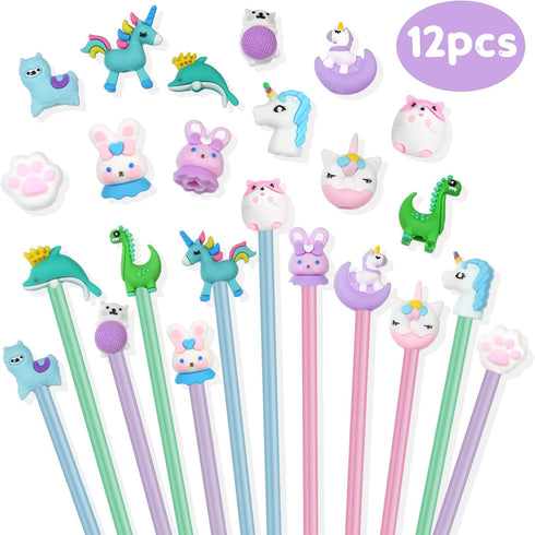 Eco-friendly Wood & Plastic Free Recycled Rainbow With Cute Pencil Cap, Paper Pencils #2 HB Pencils Number 2 Pencils with Pencil Sharpener, Macaro...