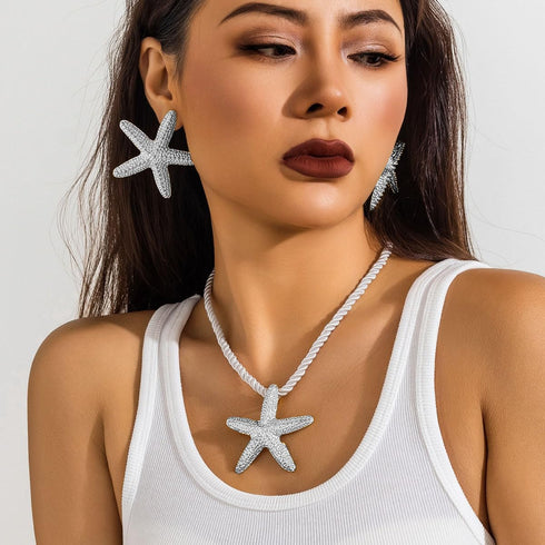 Gold Starfish Necklace Earrings Beach Jewelry for Women Summer Necklace Surfer Shell Necklaces Turtle Conch Starfish Beaded Choker Necklace Beach ...