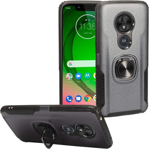 Compatible with T-Mobile REVVLRY, Moto G7 Play, G7 Optimo XT1952/DL - Hybrid Phone Case w/Ring Stand - RS4 Navyblue...