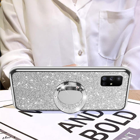 nancheng for Samsung Galaxy A71 5G Case with Ring Stand Strap Lanyard Shockproof Protection Cover Cute Girls Women Glitter Silicone Phone Case - S...