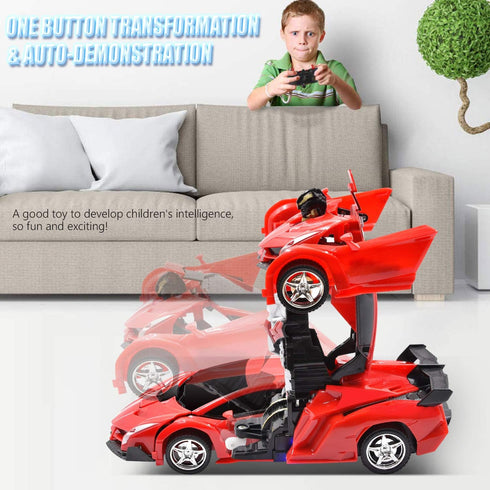 RC Car Robot for Kids Transformation Car Toy, Remote Control Deformation Vehicle Model with One Button Transform 360°Rotating Drifting 1:18 Scale,...