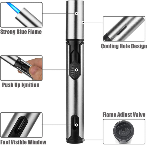 Anrapley Butane Torch Lighter, 6.0in Long Candle Lighter with Fuel Level Window, Windproof Pen Lighter Adjustable Jet Flame for Grill Kitchen Fire...