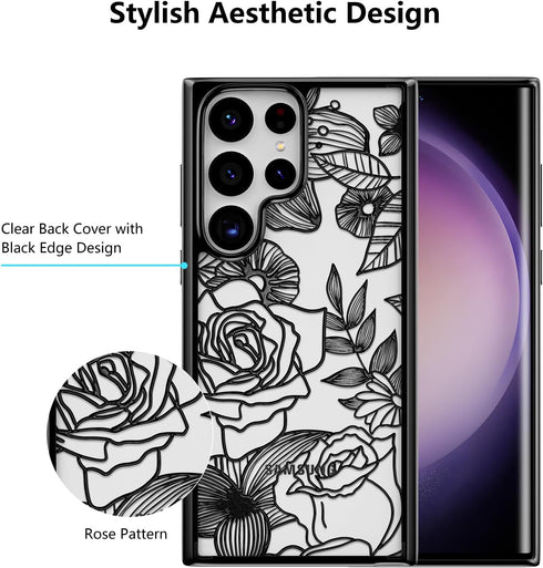 XIZYO for Samsung Galaxy S24 Ultra Case, Cute Phone Case Floral Rose Aesthetic Flower Clear Case for Women Girls Slim Pattern Anti-Yellow Shockpro...