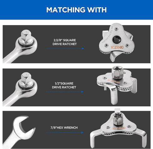 Oil Filter Removal Tool, Universal Oil Filter Wrench, Oil Filter Removal Tool Adjustable 2-1/2 to 4 inch & 3 to 5-1/2 inch, 1/2" Drive, Oil Filter...