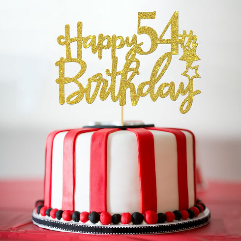 Gold Glitter Happy 54th Birthday Cake Topper - 54 Sign Cake Topper - Cheers to 54 Years Party Supplies - 54th Birthday Party Decoration...