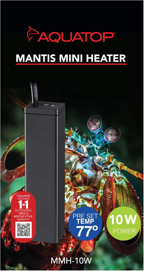 Aquatop 10W Mantis Mini Aquarium Heater - Fully Submersible for Nano Fish Tanks Up to 3 Gallons, Preset 77F Electric Thermostat, Heat-Resistant Wa...